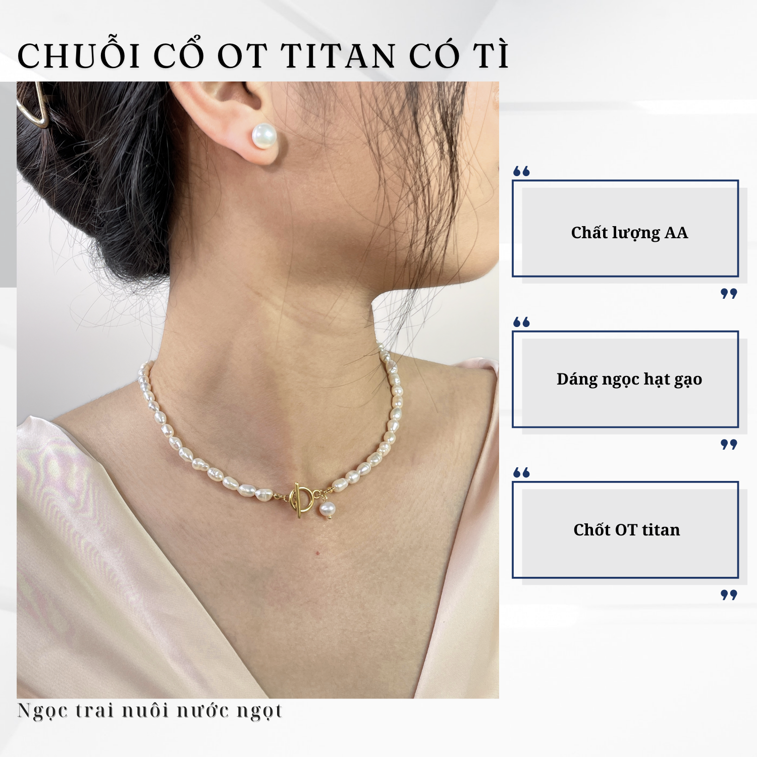 Alternative view of Chuỗi Dây Chuyền Ngọc Trai Khóa OT Titan Có Tì