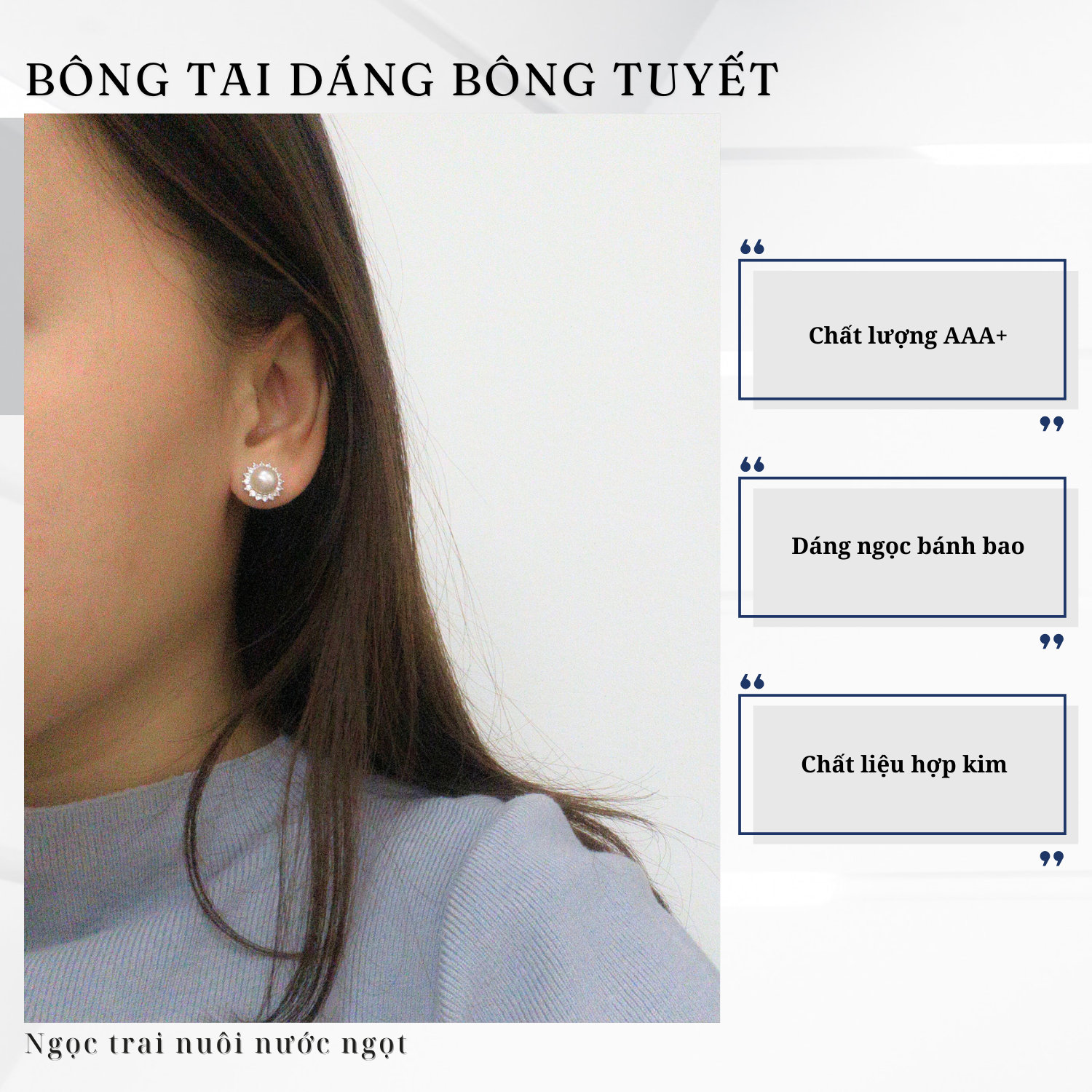 Alternative view of Bông Tai Ngọc Trai Nụ Thiết Kế Dáng Hoa Tuyết
