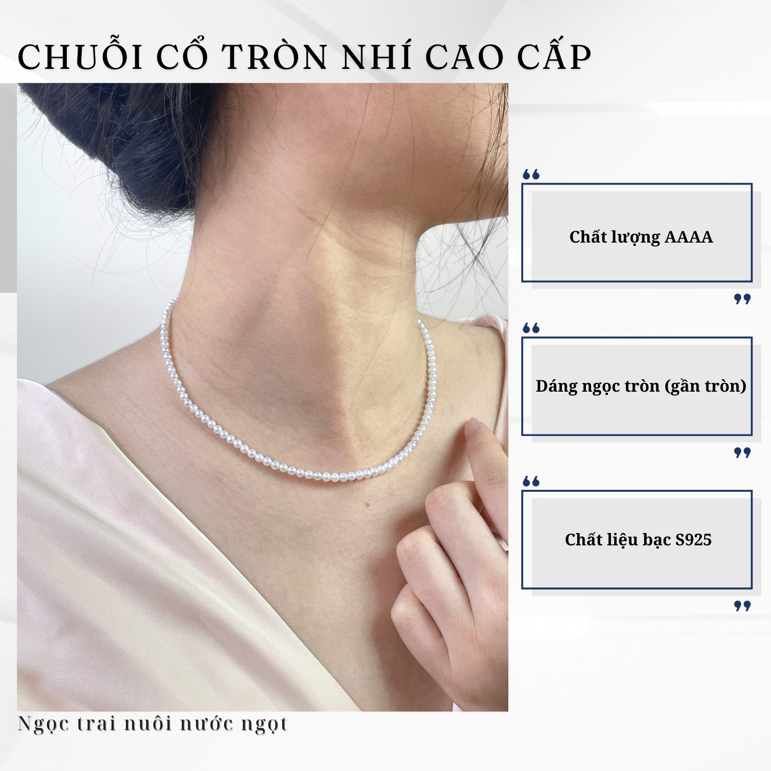 Alternative view of Chuỗi Dây Chuyền Ngọc Trai Nhí Gần Tròn 4mm Trẻ Trung