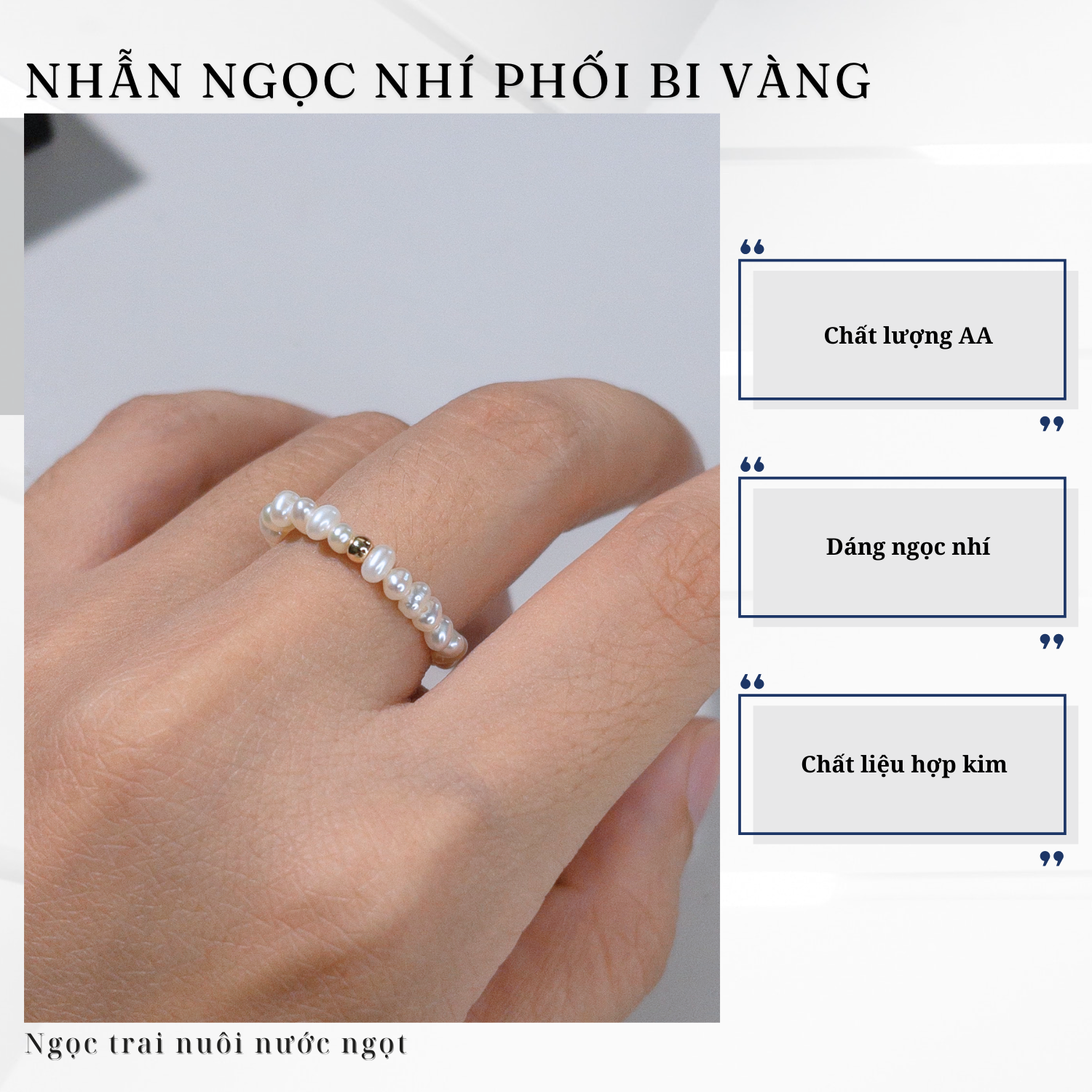 Alternative view of Nhẫn Ngọc Trai Nhí Co Giãn Thời Trang Phối Bi Vàng Cá Tính