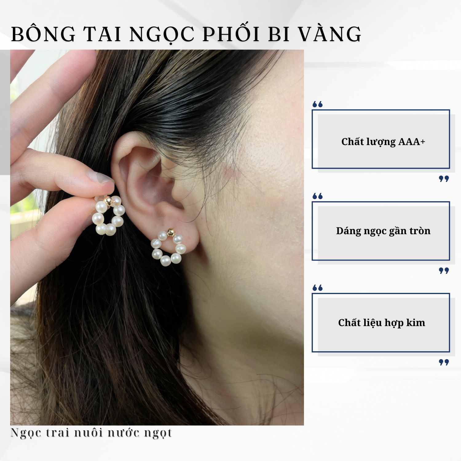 Alternative view of Bông Tai Ngọc Trai Phối Bi Vàng Dáng Treo