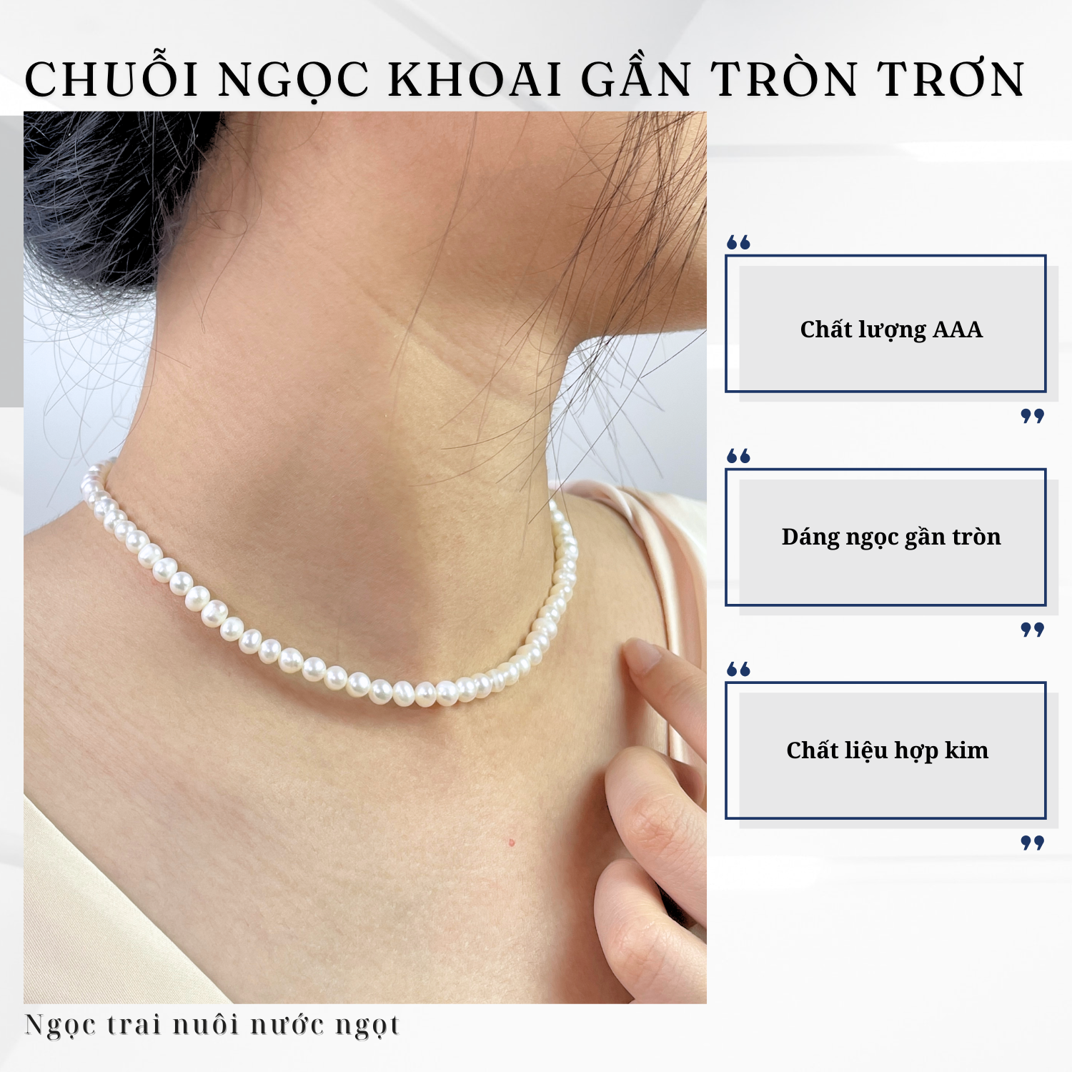 Alternative view of Chuỗi Ngọc Trai Dáng Ngọc Gần Tròn Trơn Sang Trọng