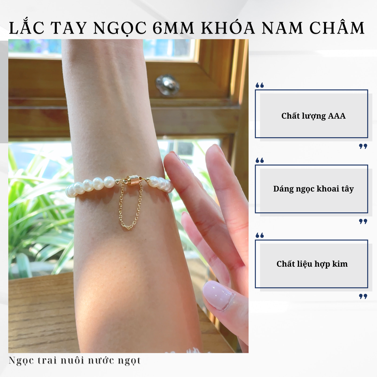 Alternative view of Lắc Tay Ngọc Trai Khóa Nam Châm Hiện Đại