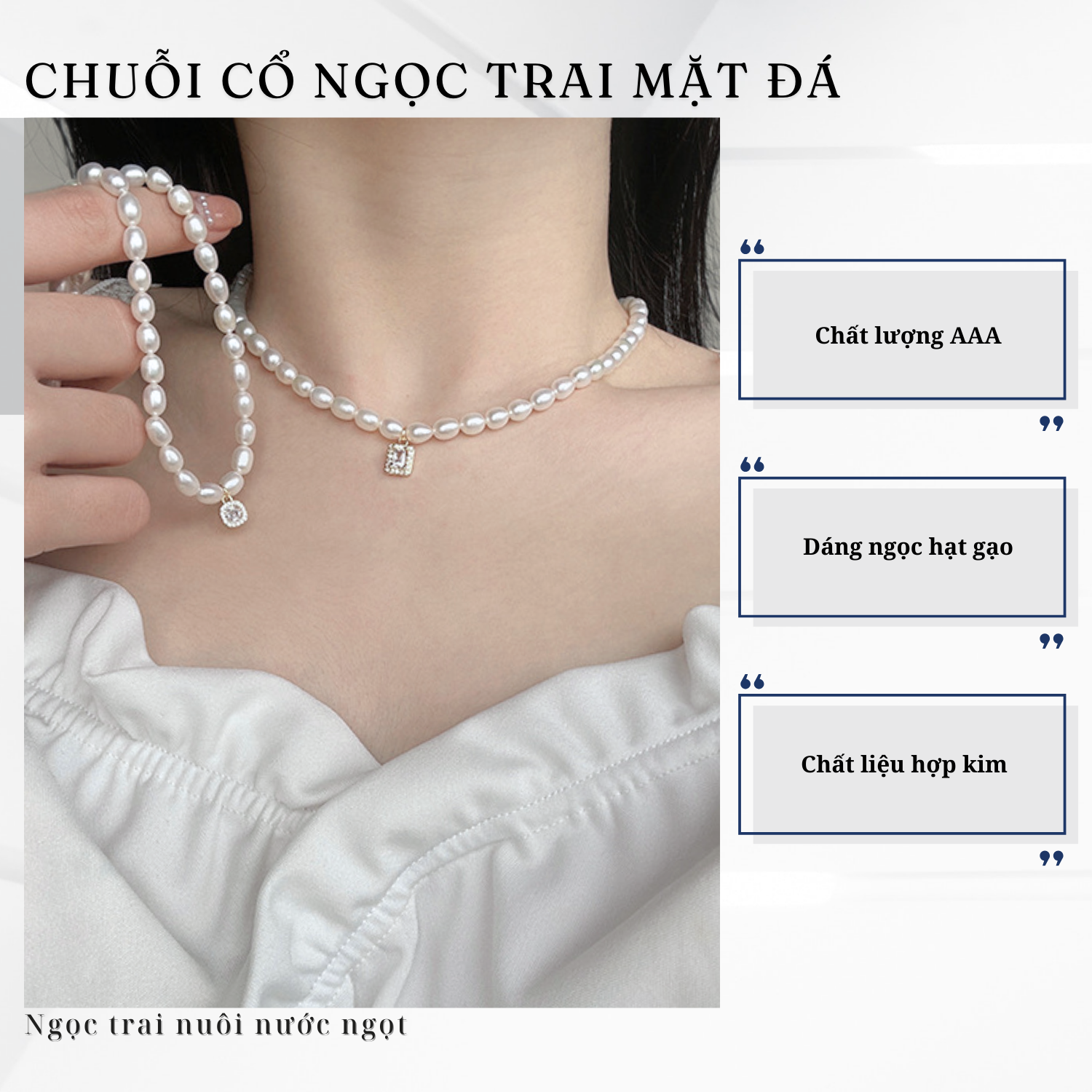 Alternative view of Chuỗi Vòng Cổ Ngọc Trai Phối Mặt Đá Nữ Tính