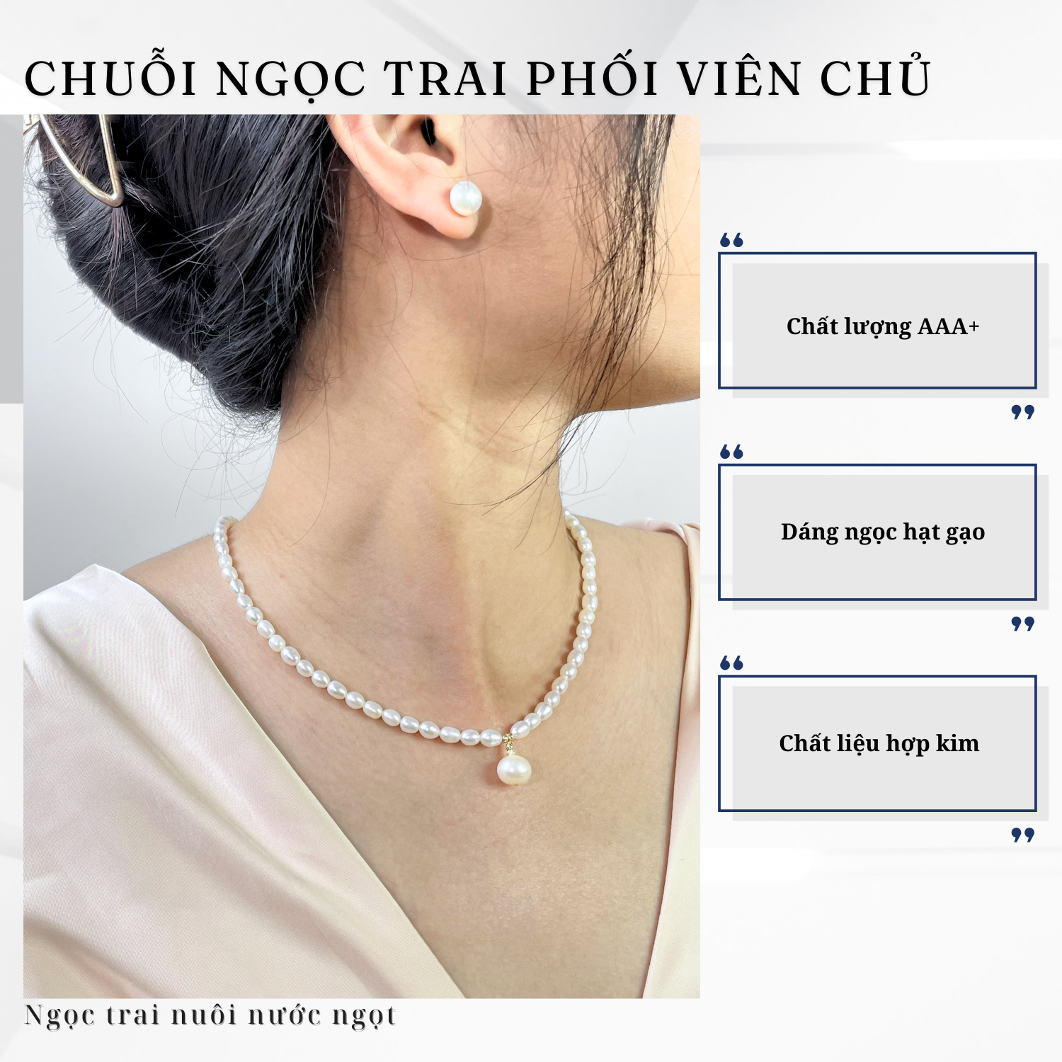 Alternative view of Chuỗi Dây Chuyền Ngọc Trai Phối Mặt Dây Viên Chủ