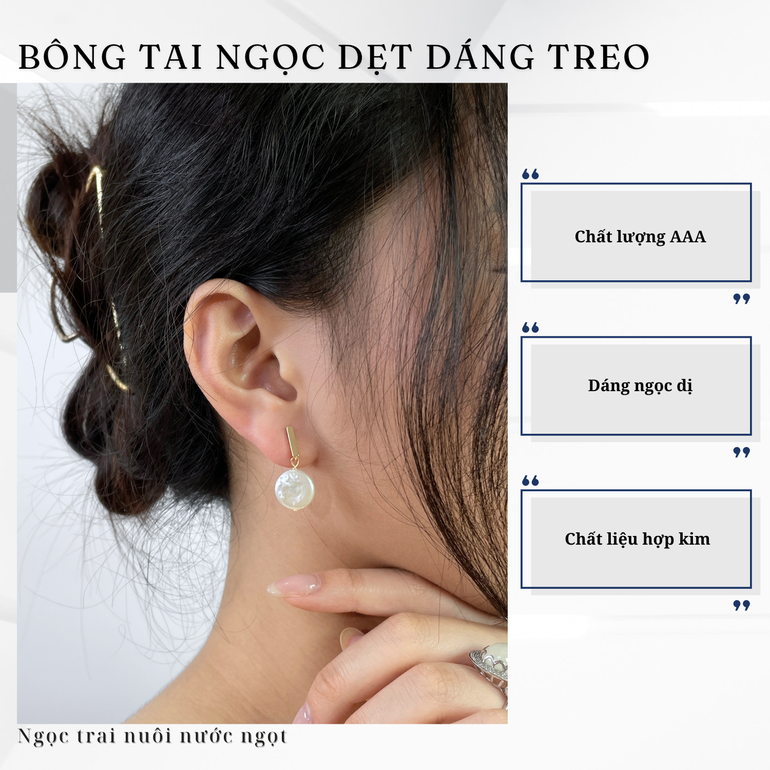Alternative view of Bông Tai Ngọc Trai Dẹt Dáng Treo Thanh Lịch