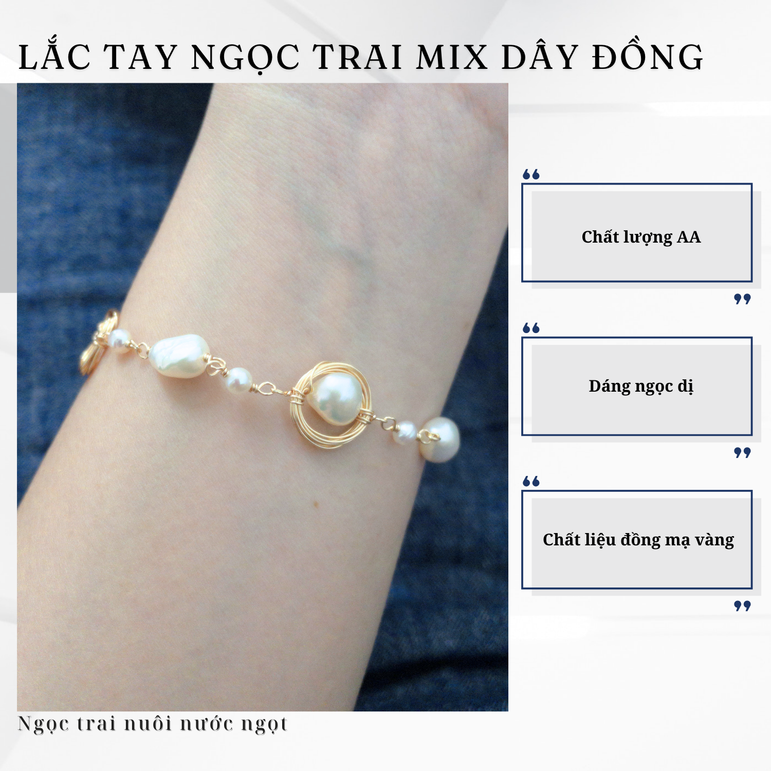 Alternative view of Lắc Tay Ngọc Trai Mix Dây Đồng Handmade Độc Đáo