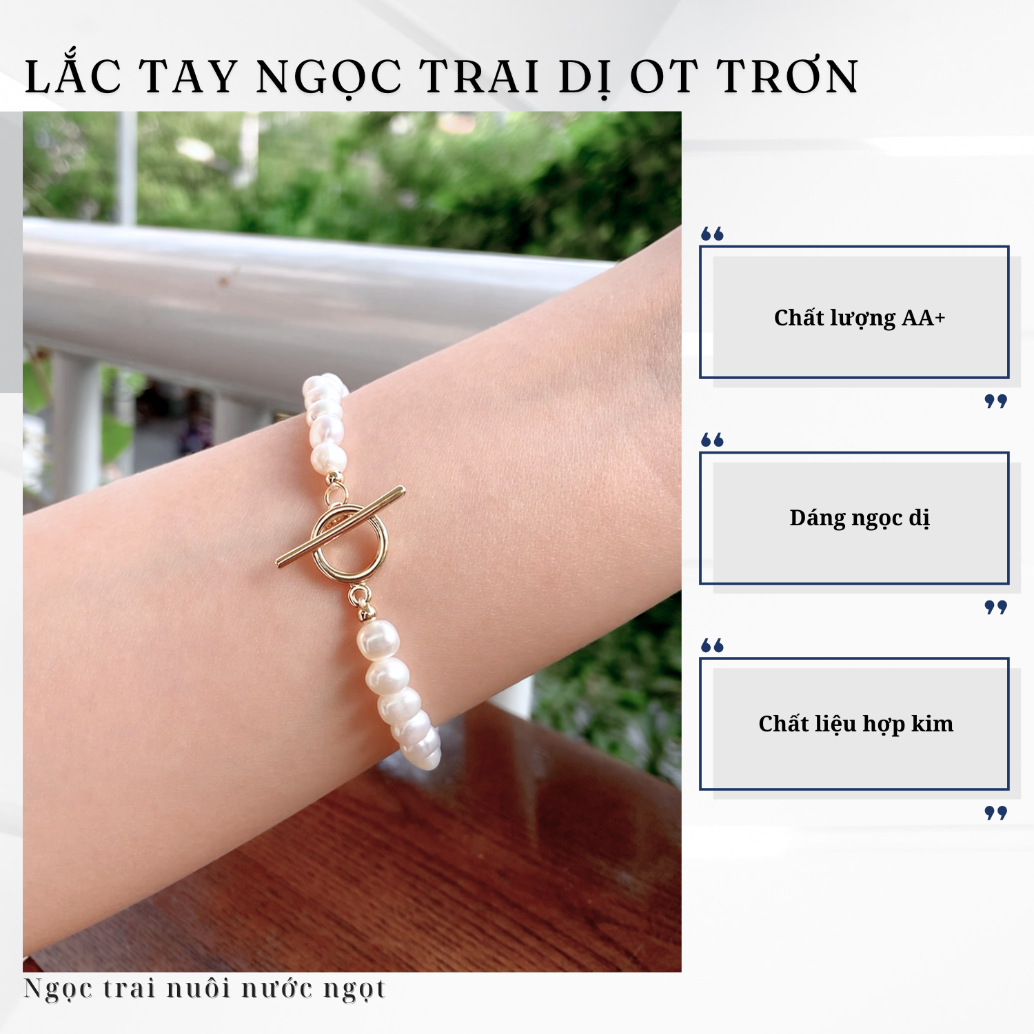 Alternative view of Lắc Tay Ngọc Trai Khóa OT Trơn Dáng Xu Dị