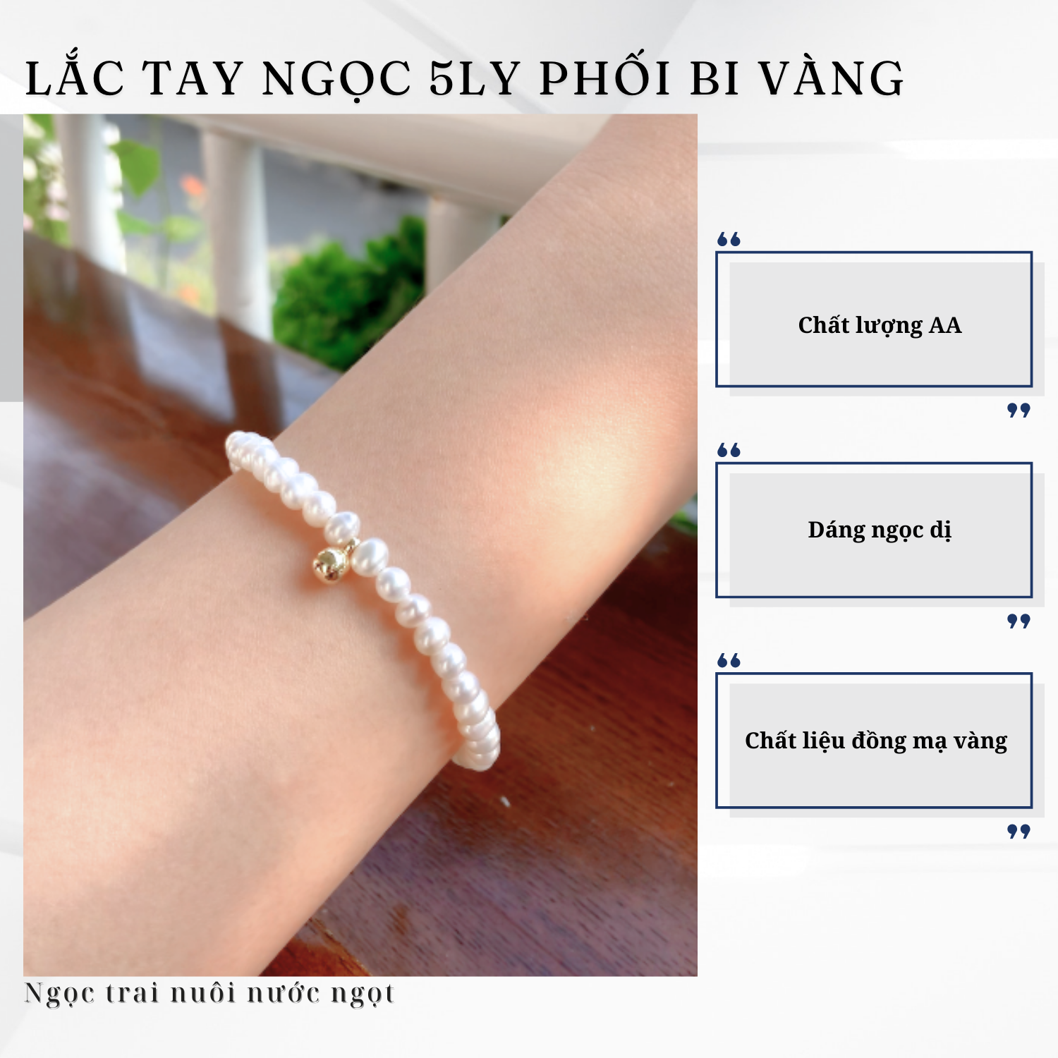 Alternative view of Lắc Tay Ngọc Trai 5 ly Phối Bi Vàng Trẻ Trung