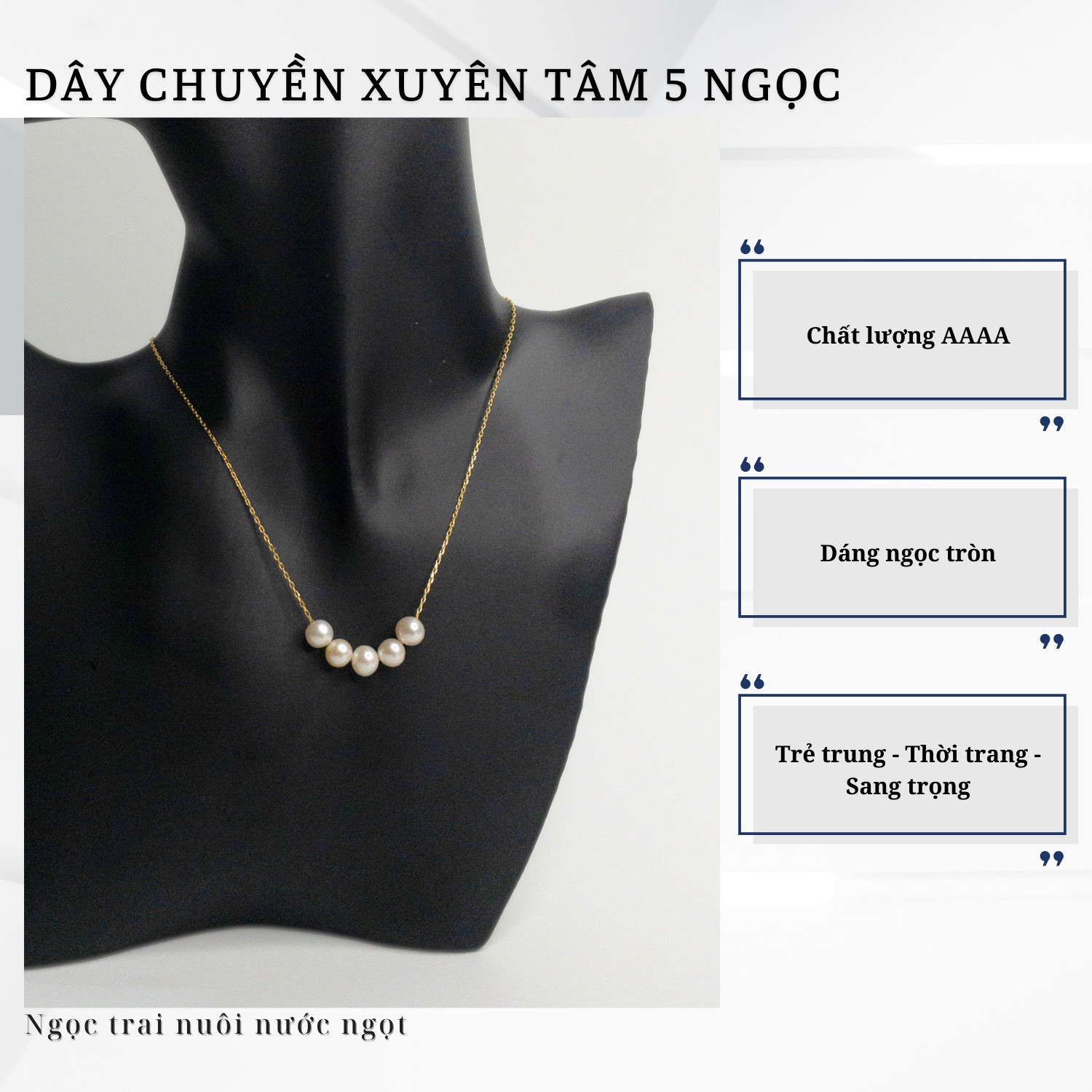 Alternative view of Dây Chuyền Xuyên Tâm 5 Viên Ngọc Trai Thời Trang
