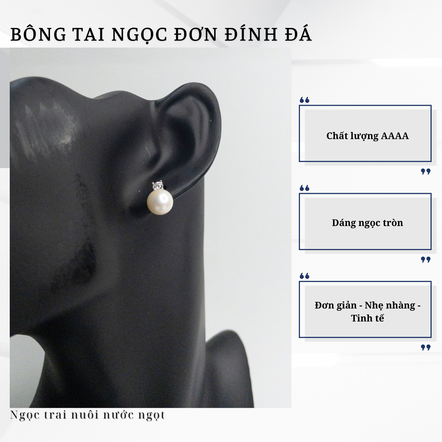 Alternative view of Bông Tai Ngọc Trai Thật Đính Đá Dáng Tròn Sang Trọng