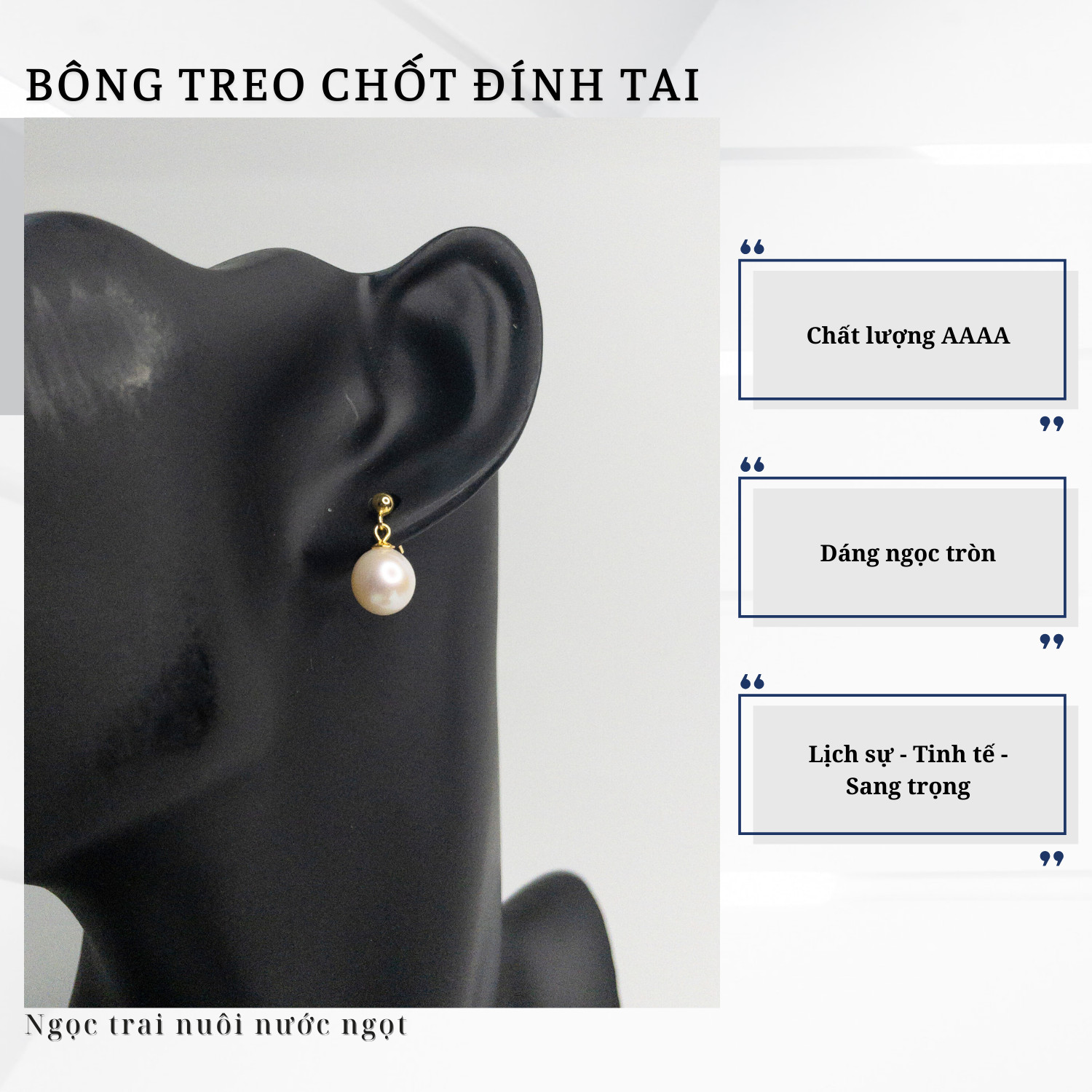 Alternative view of Bông Tai Ngọc Trai Tròn Dáng Treo Chốt Đính Tai Sang Trọng