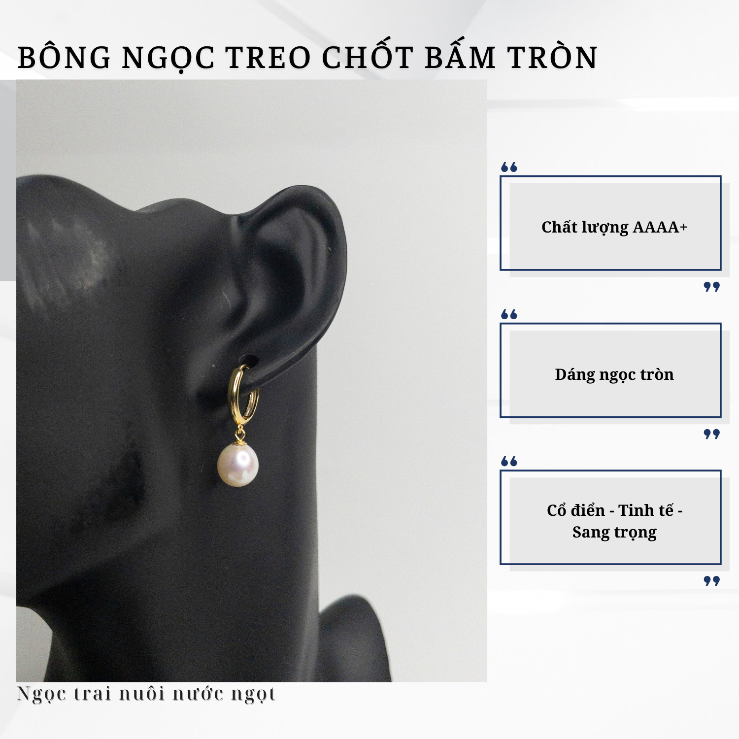 Alternative view of Bông Tai Ngọc Trai Đơn Bấm Tròn Đơn Giản Cổ Điển