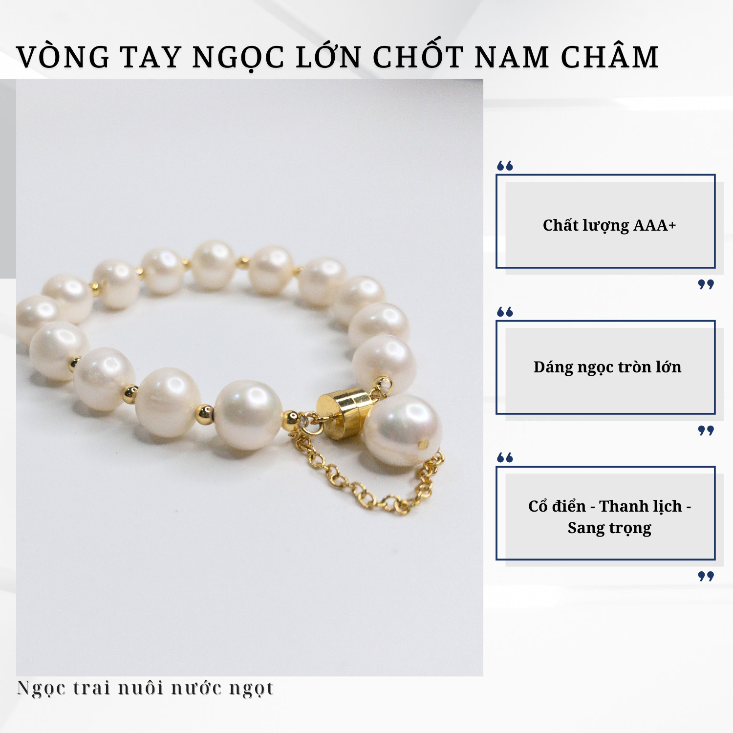 Alternative view of Lắc Tay Ngọc Trai Tròn Lớn Khoá Nam Châm Sang Trọng