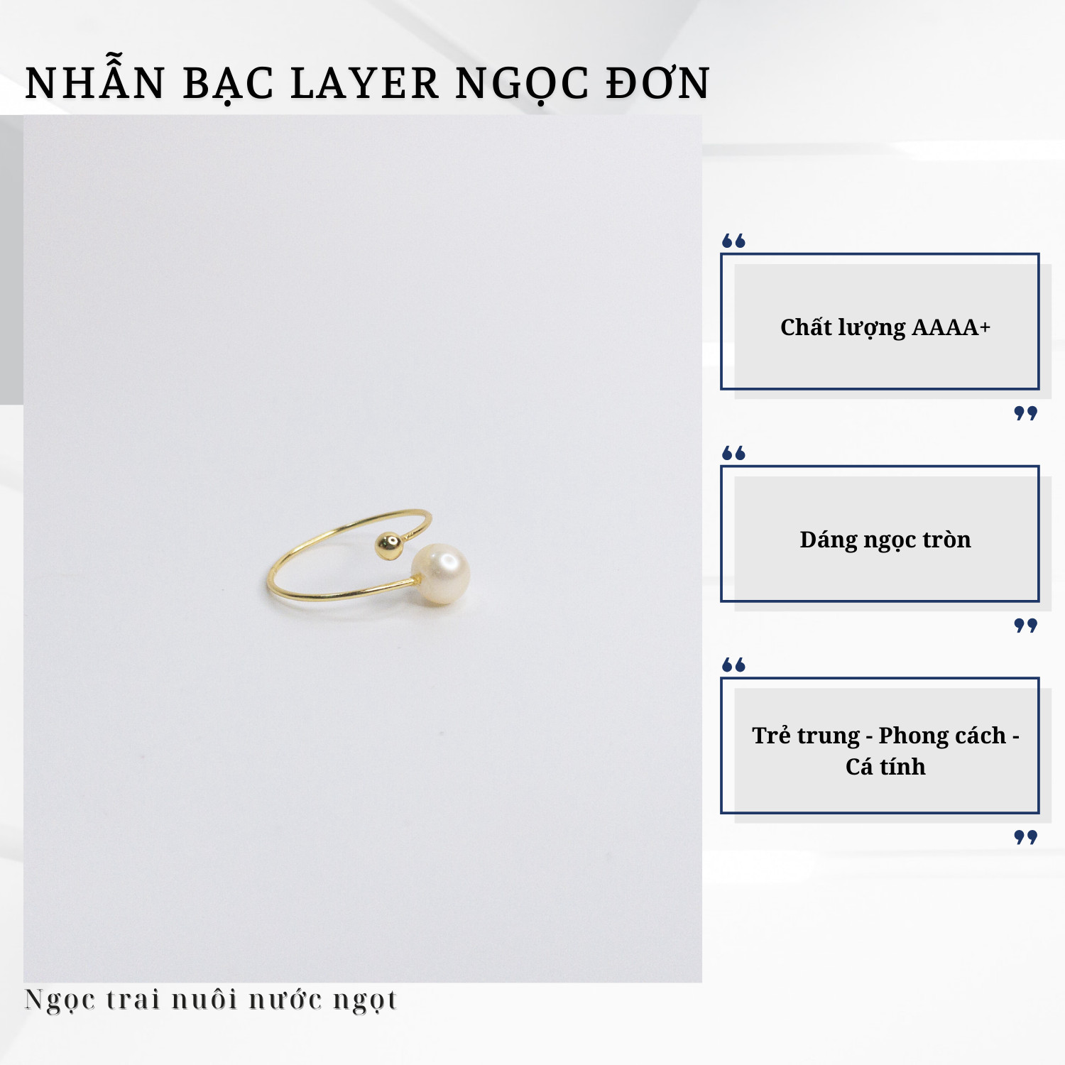 Alternative view of Nhẫn Ngọc Trai Dáng Mảnh Tinh Tế Thời Trang Phong Cách Hàn Quốc