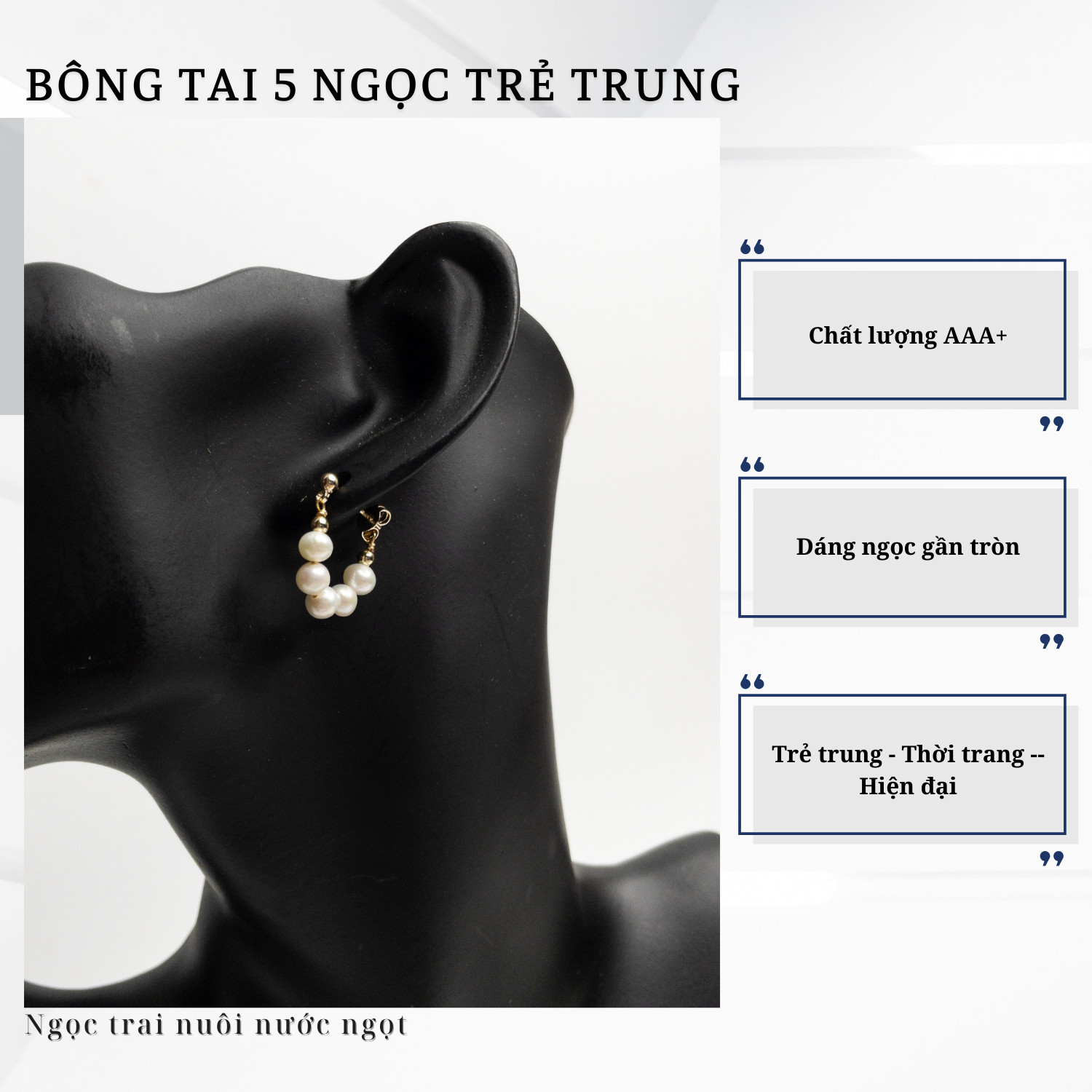 Alternative view of Bông Tai Ngọc Trai Thật 5 Viên Chất Liệu Hợp Kim Sang Trọng
