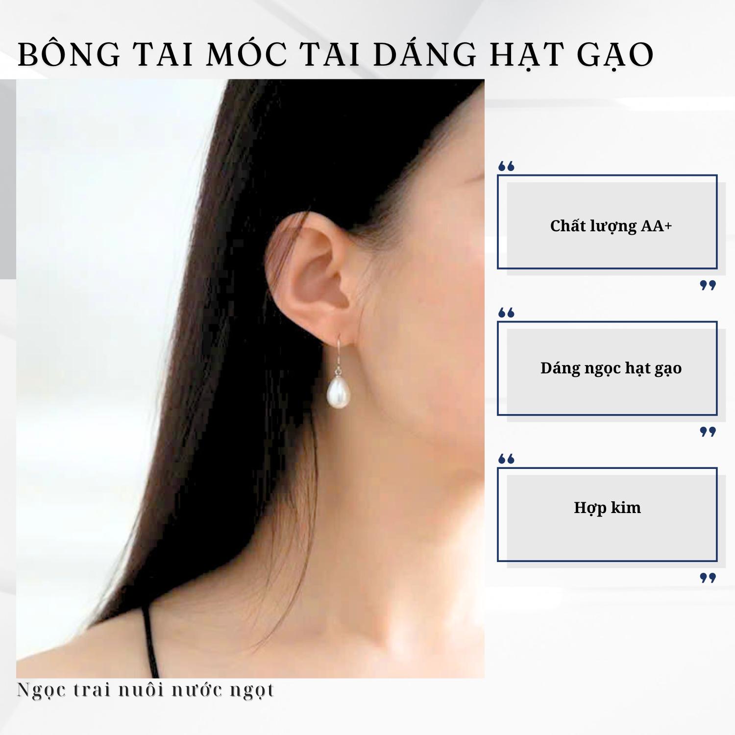 Alternative view of Bông Tai Ngọc Trai Hạt Gạo Dáng Móc Tai