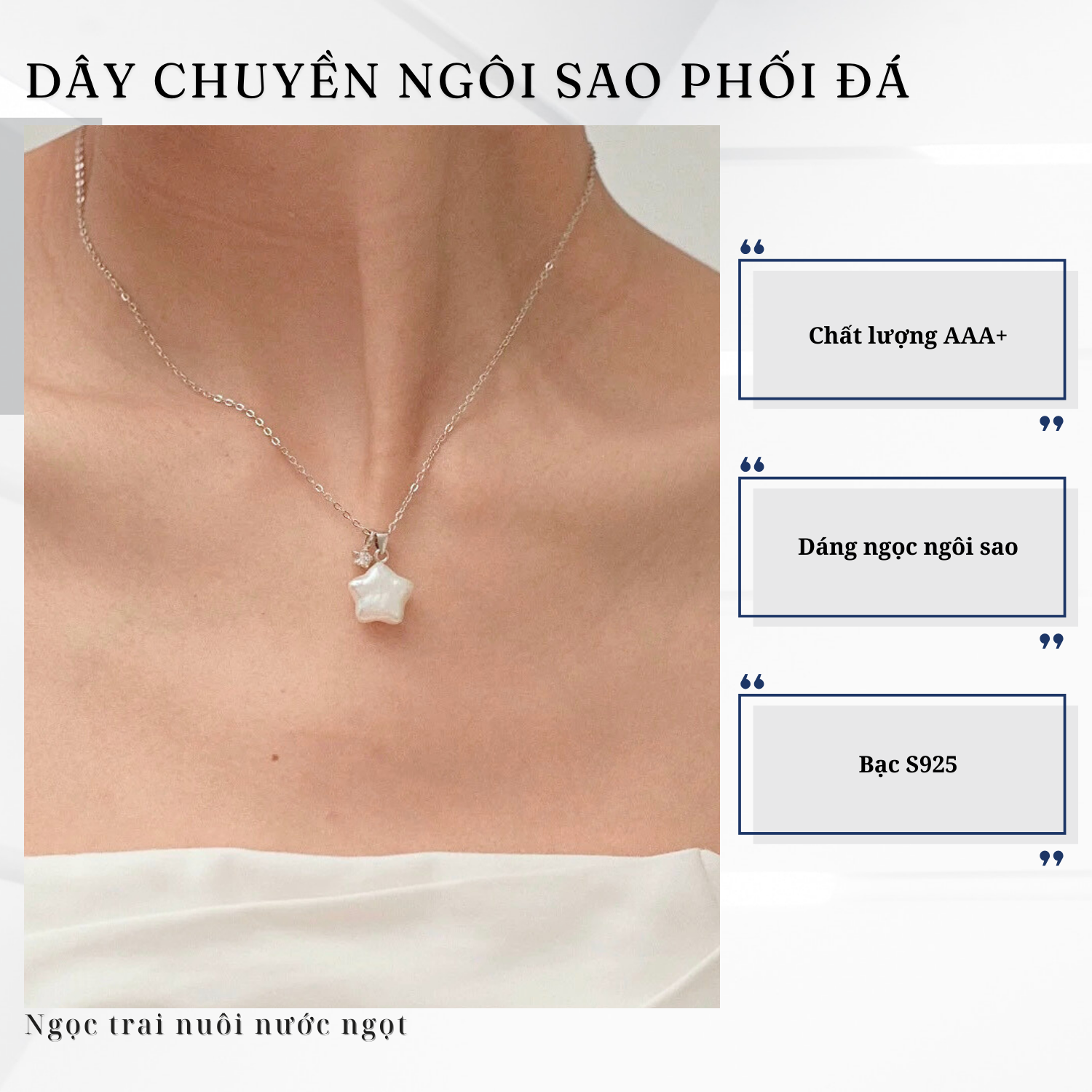 Alternative view of Dây Chuyền Ngọc Trai Ngôi Sao Mix Đá Bạc S92.5 Nữ Tính Trẻ Trung
